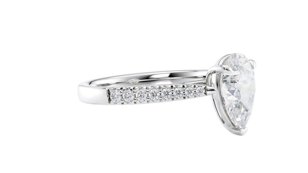 Pear Cut Solitaire Tapered Diamond Band Engagement Ring