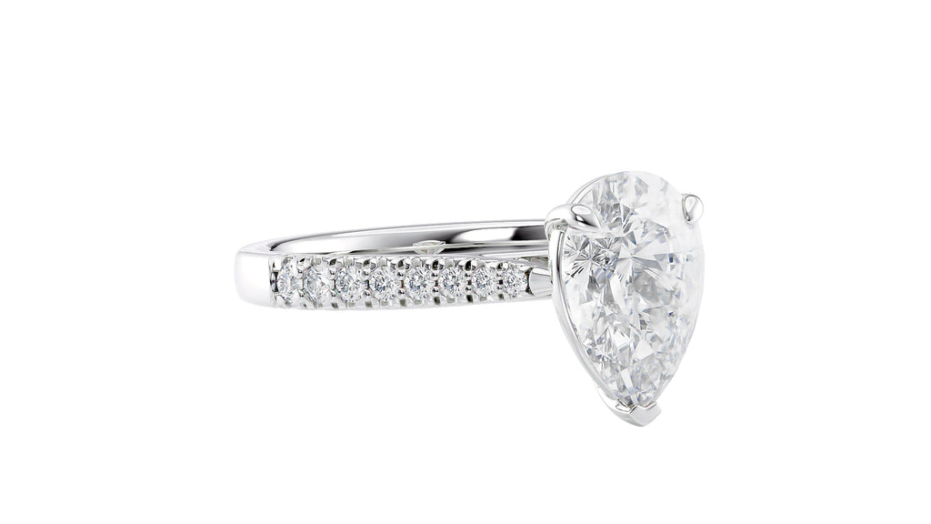Pear Cut Solitaire Tapered Diamond Band Engagement Ring