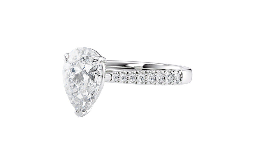 Pear Cut Solitaire Tapered Diamond Band Engagement Ring