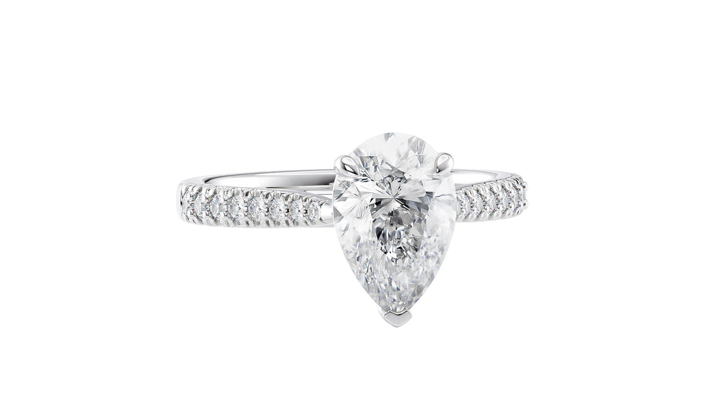 Pear Cut Solitaire Tapered Diamond Band Engagement Ring