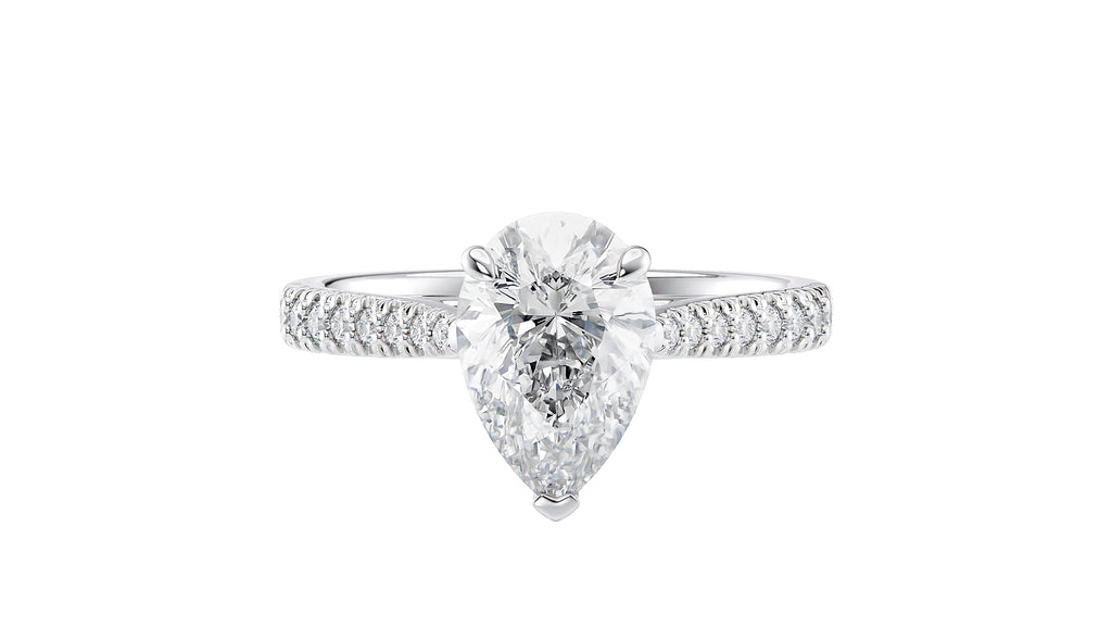 Pear Cut Solitaire Tapered Diamond Band Engagement Ring