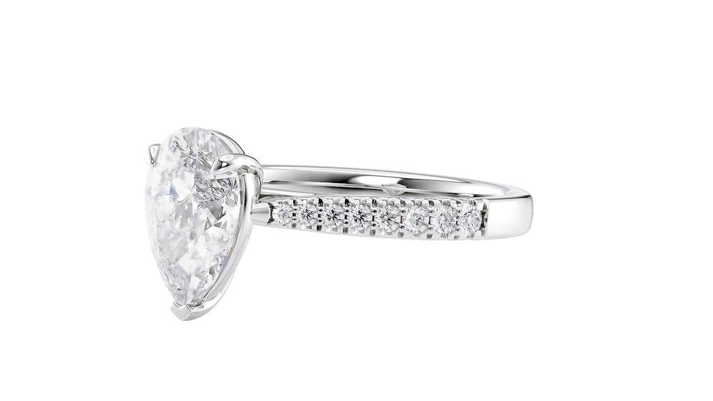 Pear Cut Solitaire Tapered Diamond Band Engagement Ring