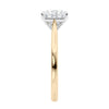 Princess cut solitaire diamond engagement ring with gold band end view.