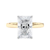 Radiant cut lab grown diamond solitaire engagement ring gold front view.
