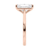 Radiant cut lab grown diamond solitaire engagement ring rose gold end view.