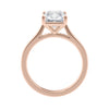 Radiant cut lab grown diamond solitaire engagement ring rose gold side view.
