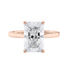 Radiant cut lab grown diamond solitaire engagement ring rose gold front view.