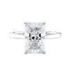 Radiant cut lab diamond solitaire engagement ring white gold front view.