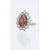 Fancy Vivid reddish pink pear cut diamond cluster ring with 6.08ct centre stone and diamond halo in platinum and 18ct gold