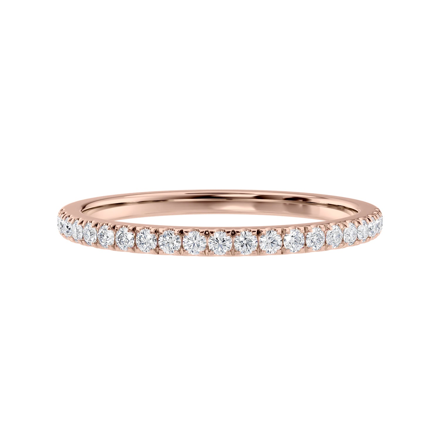 Rose gold 2mm diamond wedding ring front view.