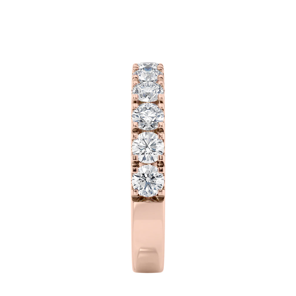 Diamond wedding ring 18ct rose gold end view.