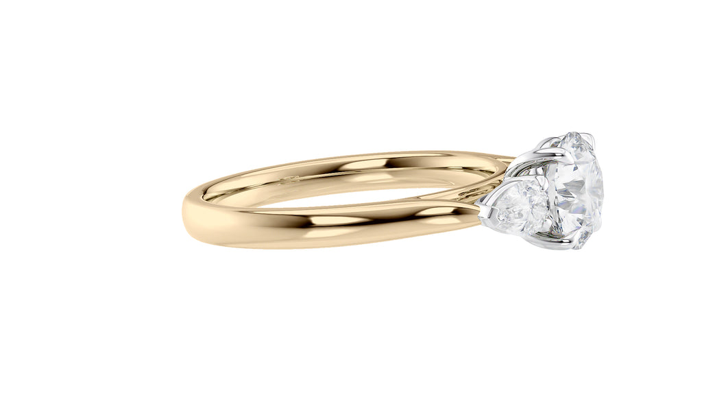 Round and Pear Cut Trilogy Diamond Engagement Ring