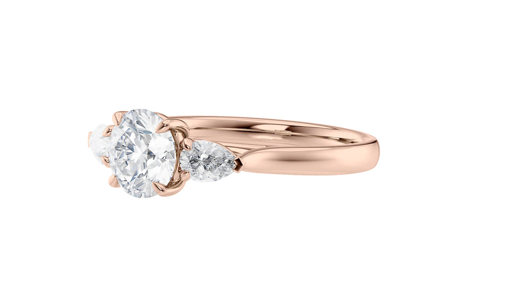 Round and Pear Cut Trilogy Diamond Engagement Ring