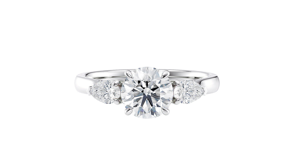 Round and Pear Cut Trilogy Lab Grown Diamond Engagement Ring