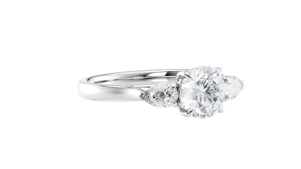 Round and Pear Cut Trilogy Diamond Engagement Ring