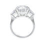 Round centre lab grown diamond 3 stone heart shape side stones white gold side view.