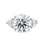 Round centre lab grown diamond 3 stone heart shape side stones white gold front view.