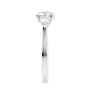 Round cut with pear sides trilogy lab grown diamond engagement ring white gold end view.