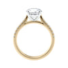 Lab diamond gold tapered band engagement ring side view.