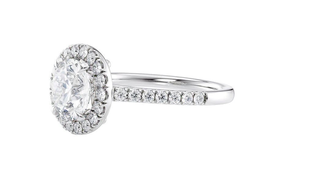 Round Halo Classic Diamond Band Engagement Ring
