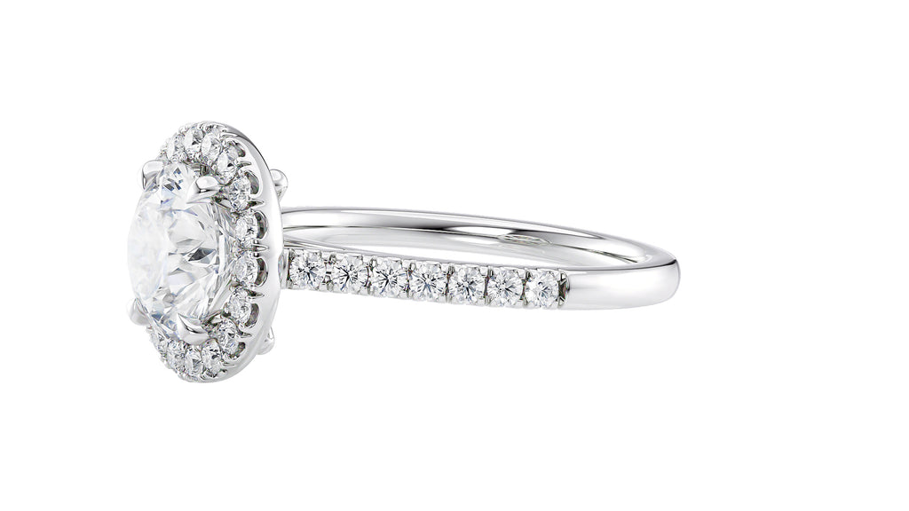 Round Halo Classic Diamond Band Engagement Ring