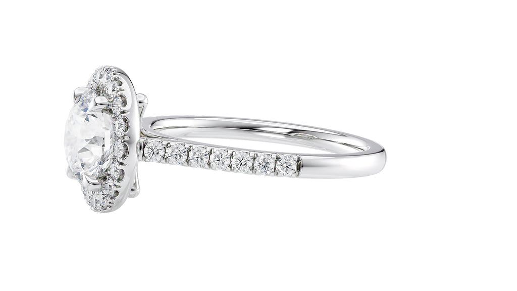 Round Halo Classic Diamond Band Engagement Ring