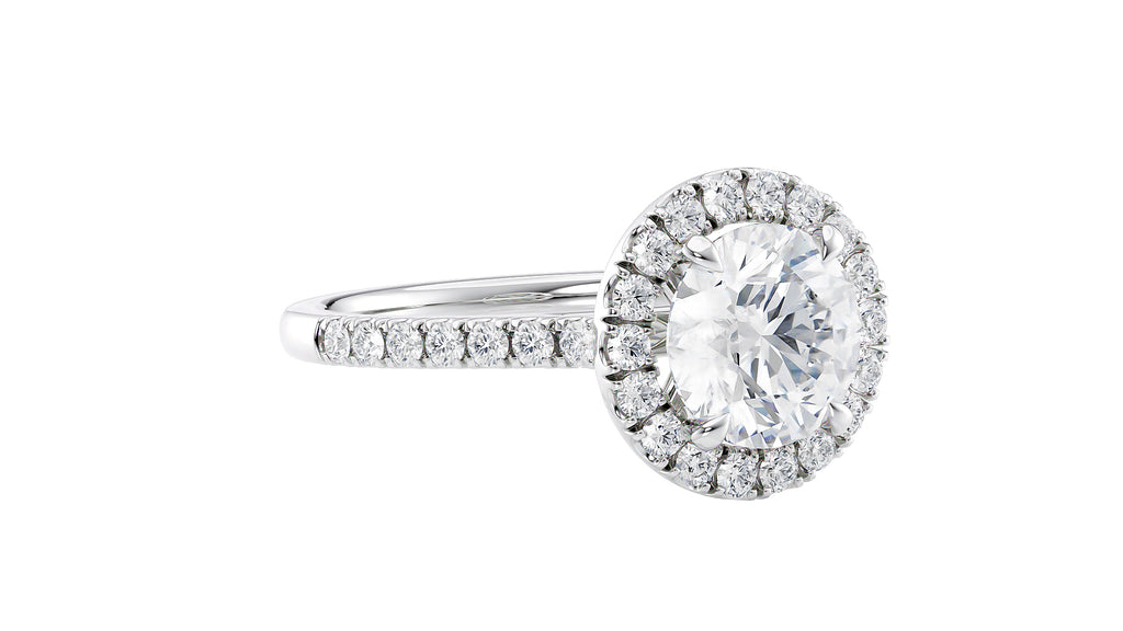 Round Halo Classic Diamond Band Engagement Ring