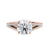 Laboratory grown diamond engagement ring with split diamond set band 18ct rose gold front view.