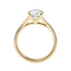 Brilliant cut diamond engagement ring with diamond set twist style band 18ct gold side view.