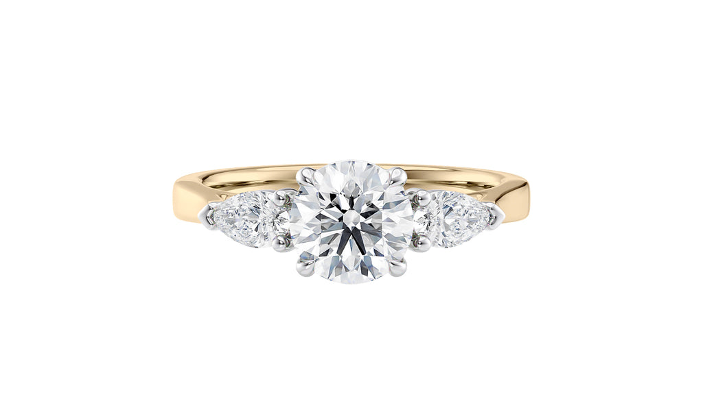 Round and Pear Cut 3 Stone Diamond Engagement Ring