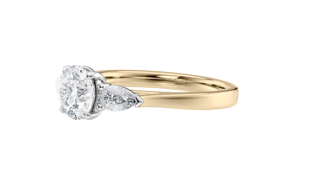 Round and Pear Cut 3 Stone Diamond Engagement Ring