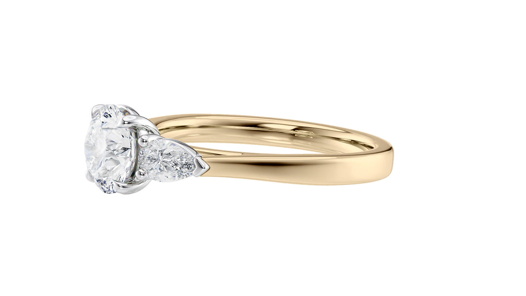 Round and Pear Cut 3 Stone Diamond Engagement Ring