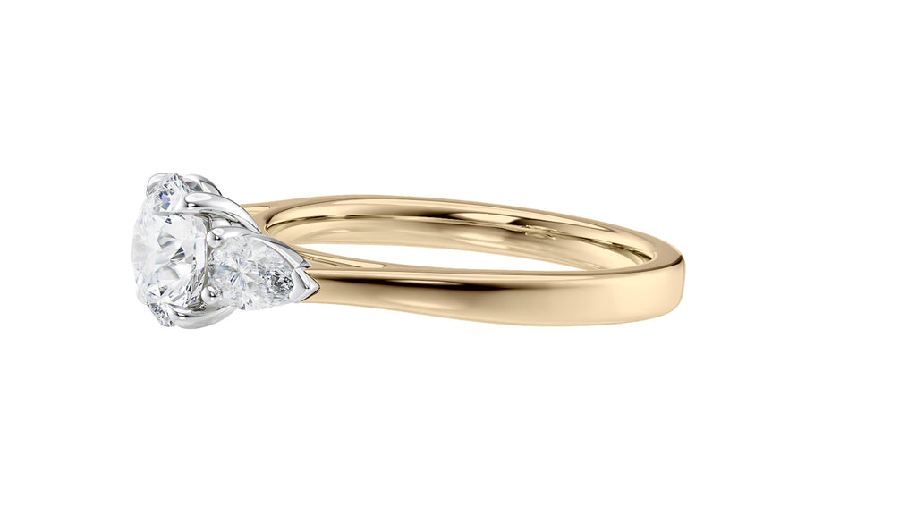 Round and Pear Cut 3 Stone Diamond Engagement Ring