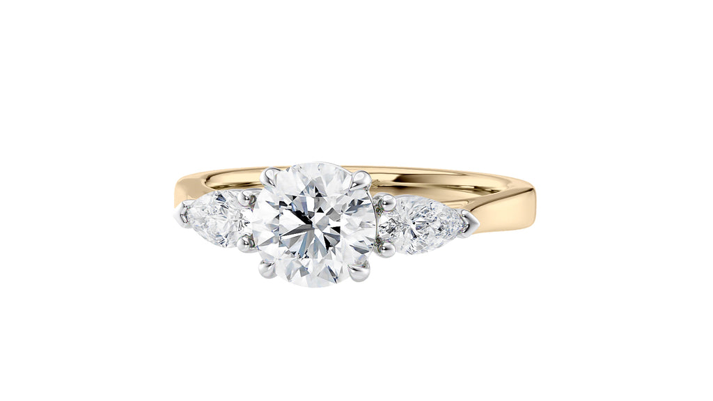 Round and Pear Cut 3 Stone Diamond Engagement Ring