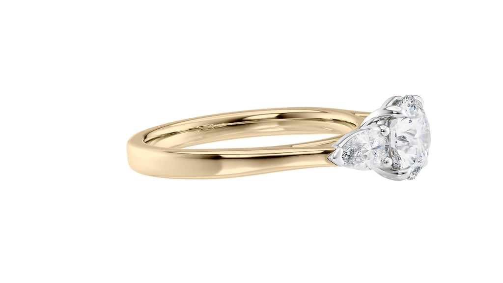 Round and Pear Cut 3 Stone Diamond Engagement Ring