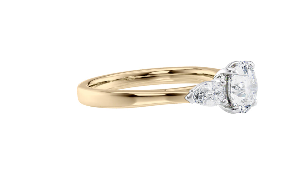 Round and Pear Cut 3 Stone Diamond Engagement Ring