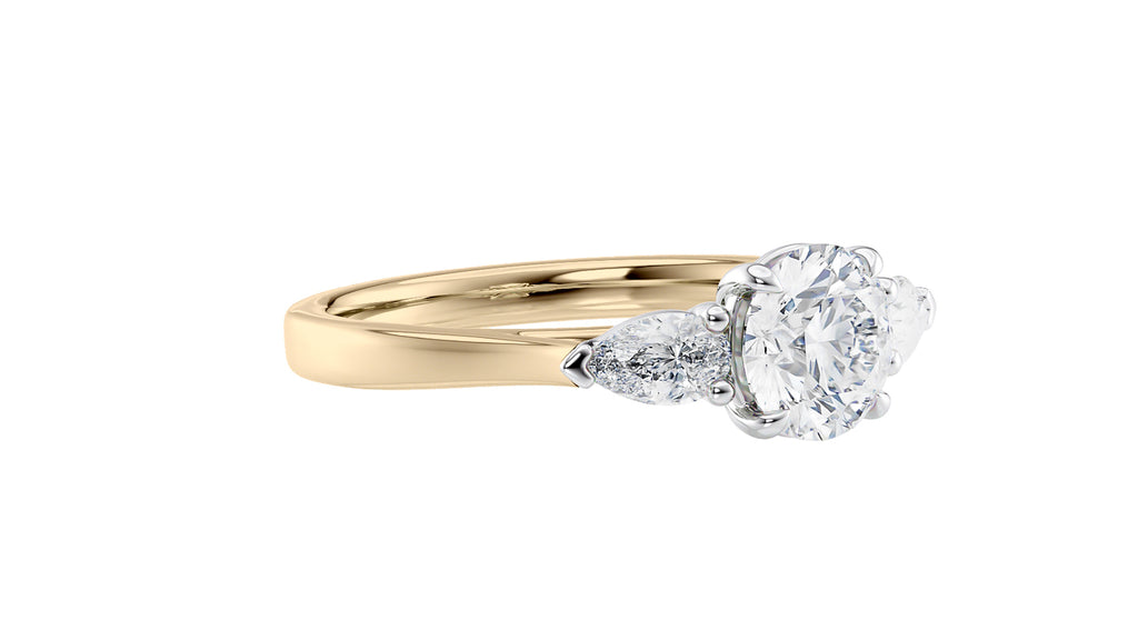 Round and Pear Cut 3 Stone Diamond Engagement Ring