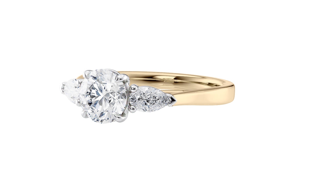 Round and Pear Cut 3 Stone Diamond Engagement Ring