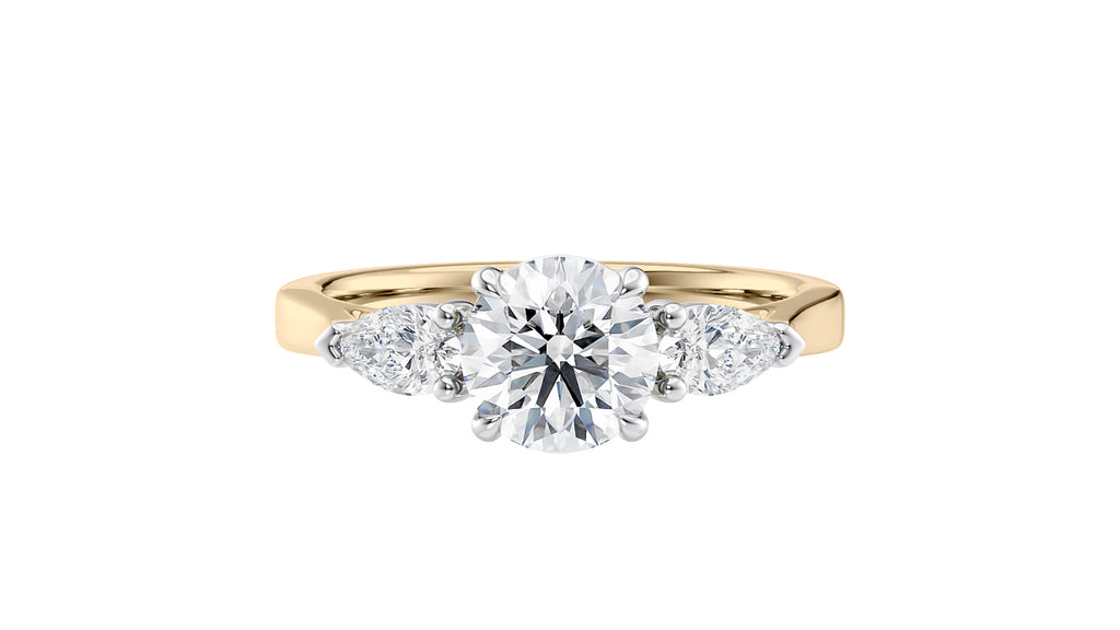 Round and Pear Cut 3 Stone Diamond Engagement Ring