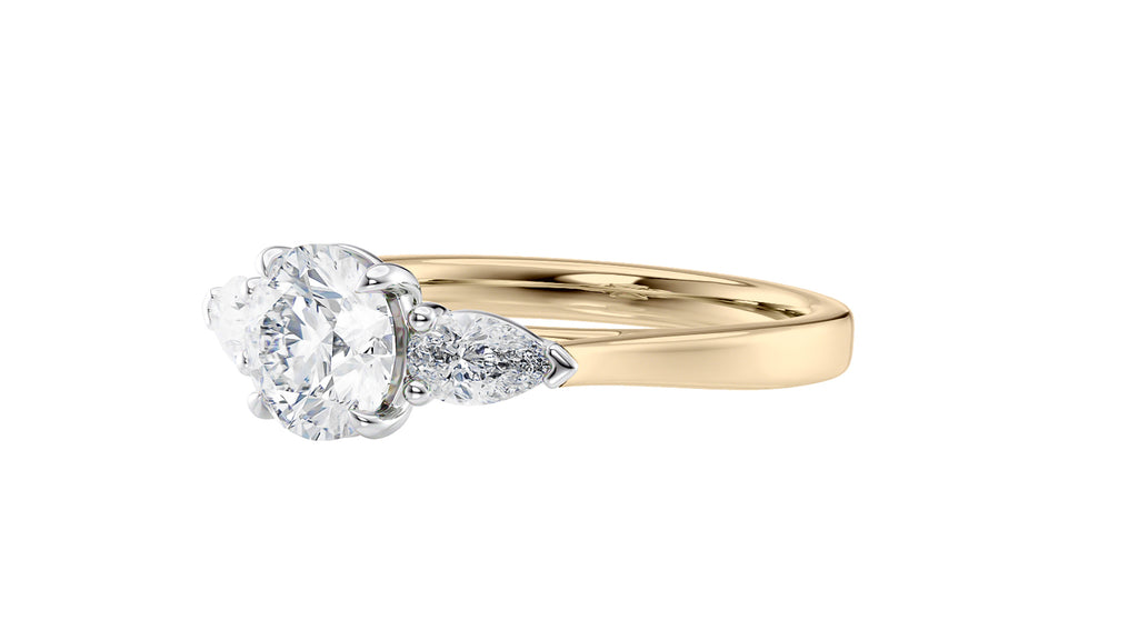 Round and Pear Cut 3 Stone Diamond Engagement Ring