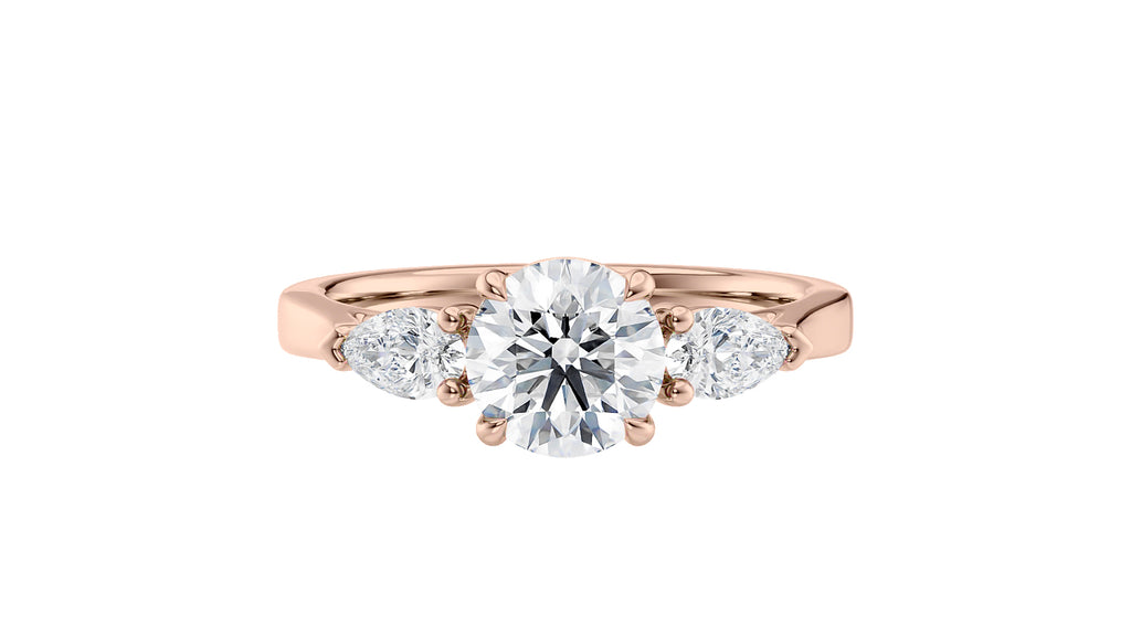 Round and Pear Cut 3 Stone Diamond Engagement Ring