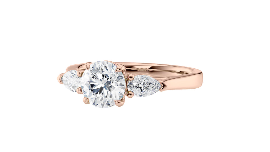 Round and Pear Cut 3 Stone Diamond Engagement Ring