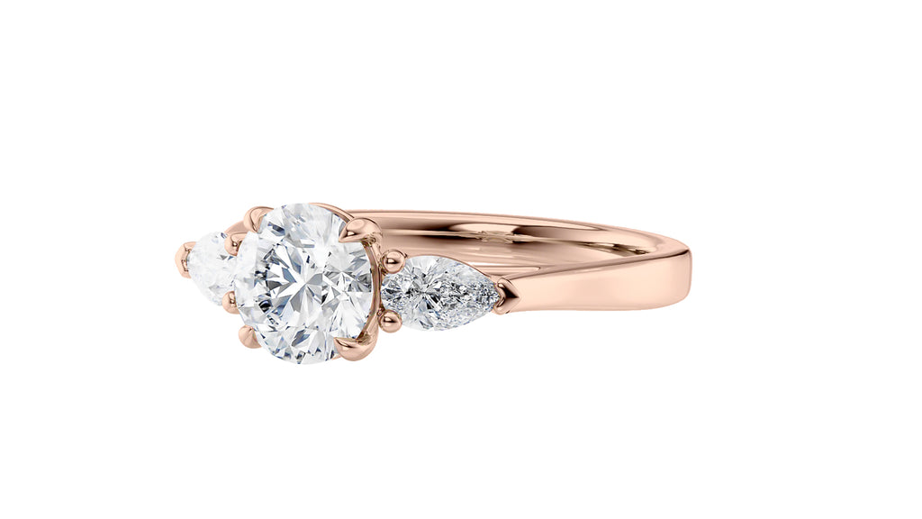 Round and Pear Cut 3 Stone Diamond Engagement Ring