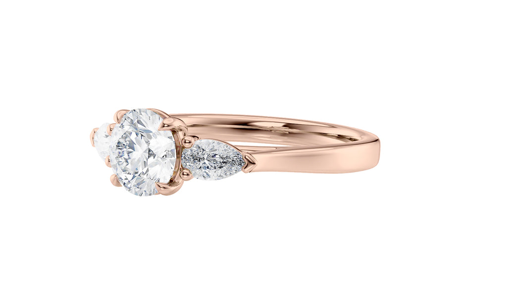 Round and Pear Cut 3 Stone Diamond Engagement Ring