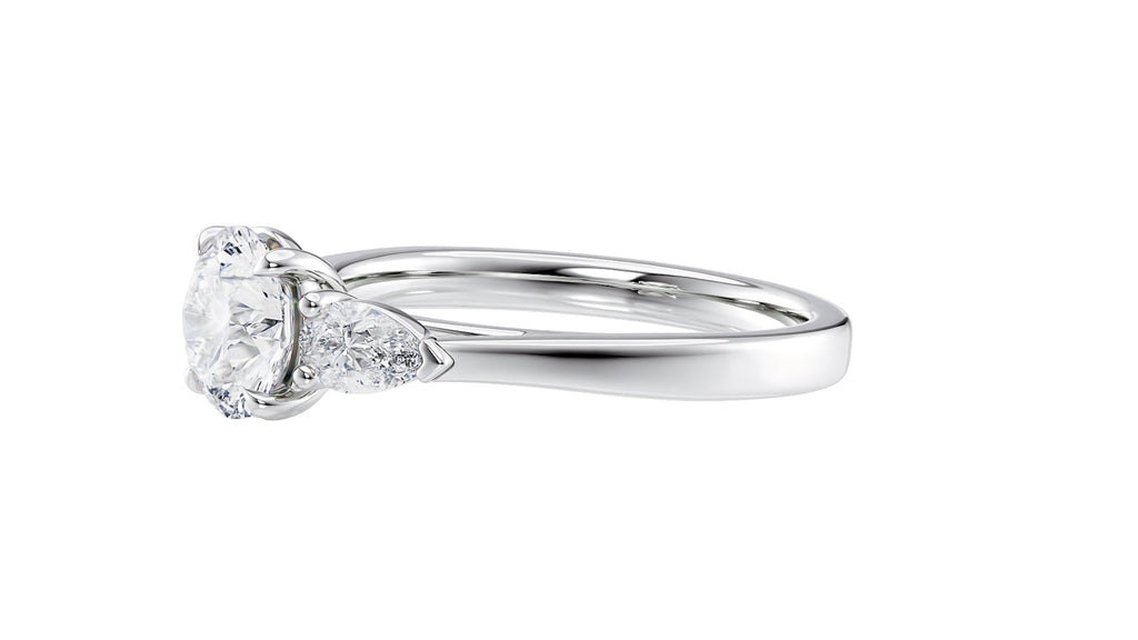 Round and Pear Cut 3 Stone Diamond Engagement Ring