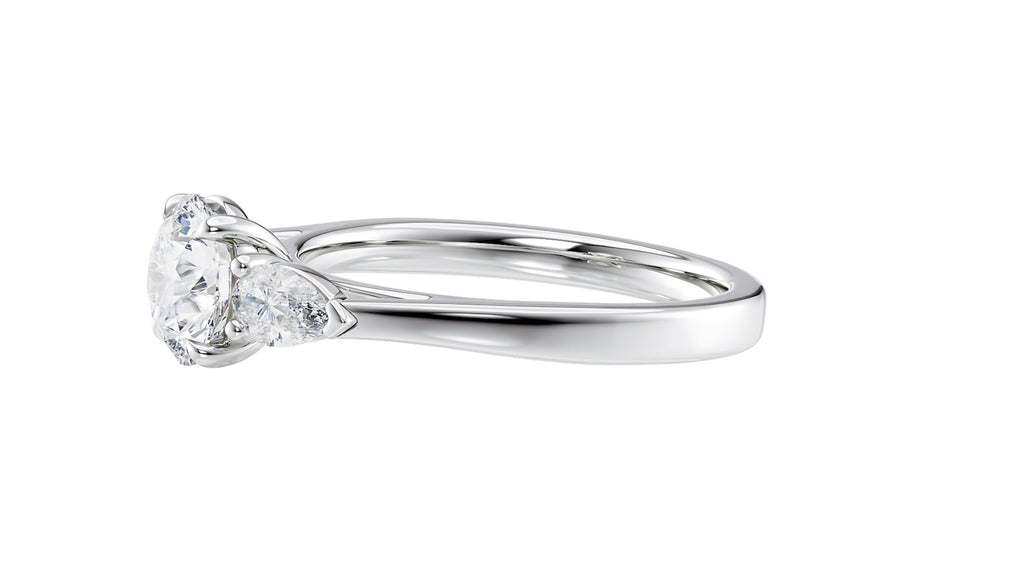 Round and Pear Cut 3 Stone Diamond Engagement Ring