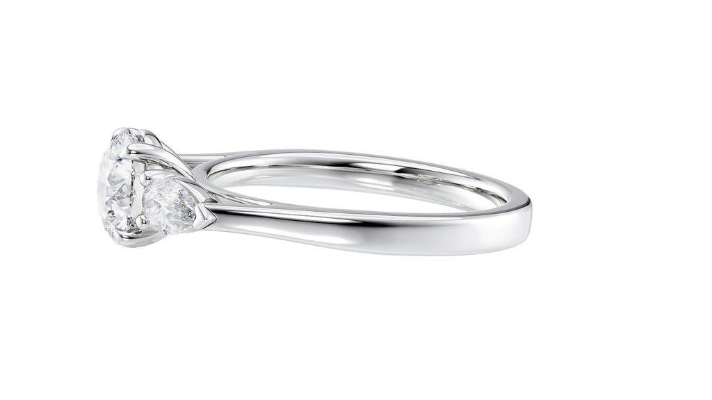 Round and Pear Cut 3 Stone Diamond Engagement Ring