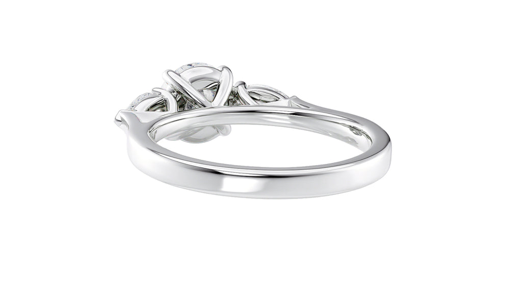 Round and Pear Cut 3 Stone Diamond Engagement Ring
