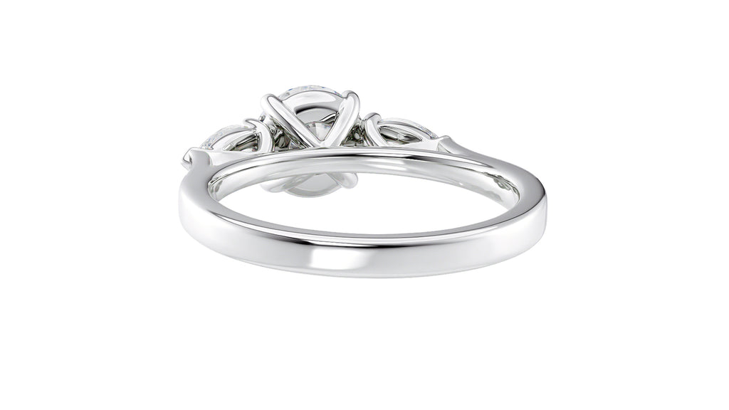 Round and Pear Cut 3 Stone Diamond Engagement Ring