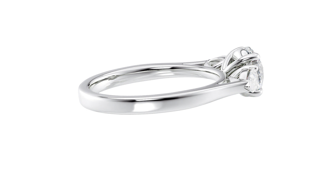 Round and Pear Cut 3 Stone Diamond Engagement Ring